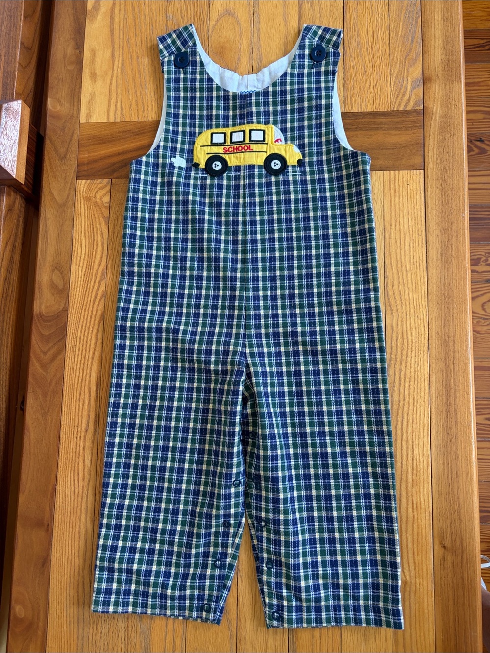 Kelly’s Kids School Bus Plaid Longall Jon Jon Size 2 Back to School